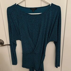 Banana Republic Turquoise and Black Dotted Top with removable belt, size M